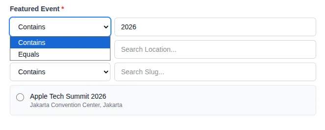 Single Item Selection with Operator Dropdown