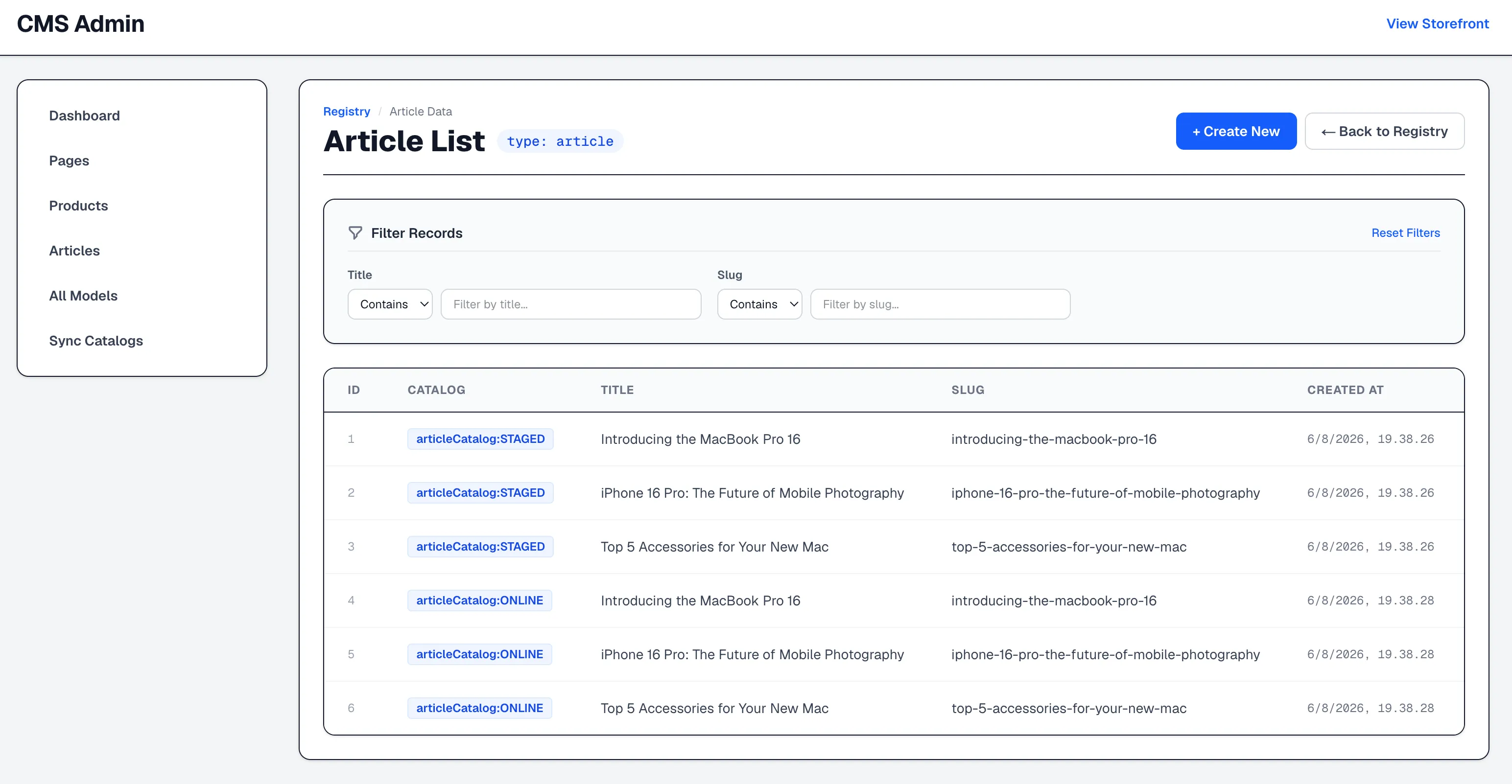 Article Data Table