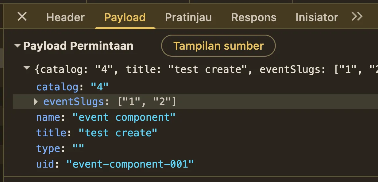Network Request Payload for Component Creation