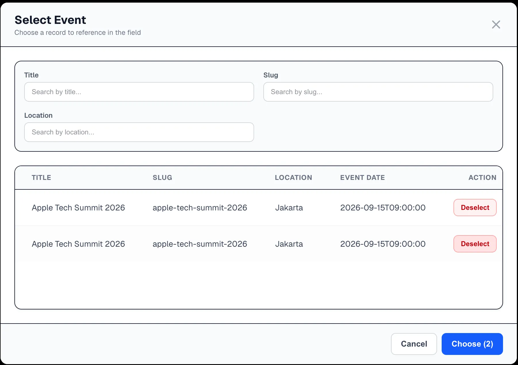 Multiple Items Reference Picker - Selected