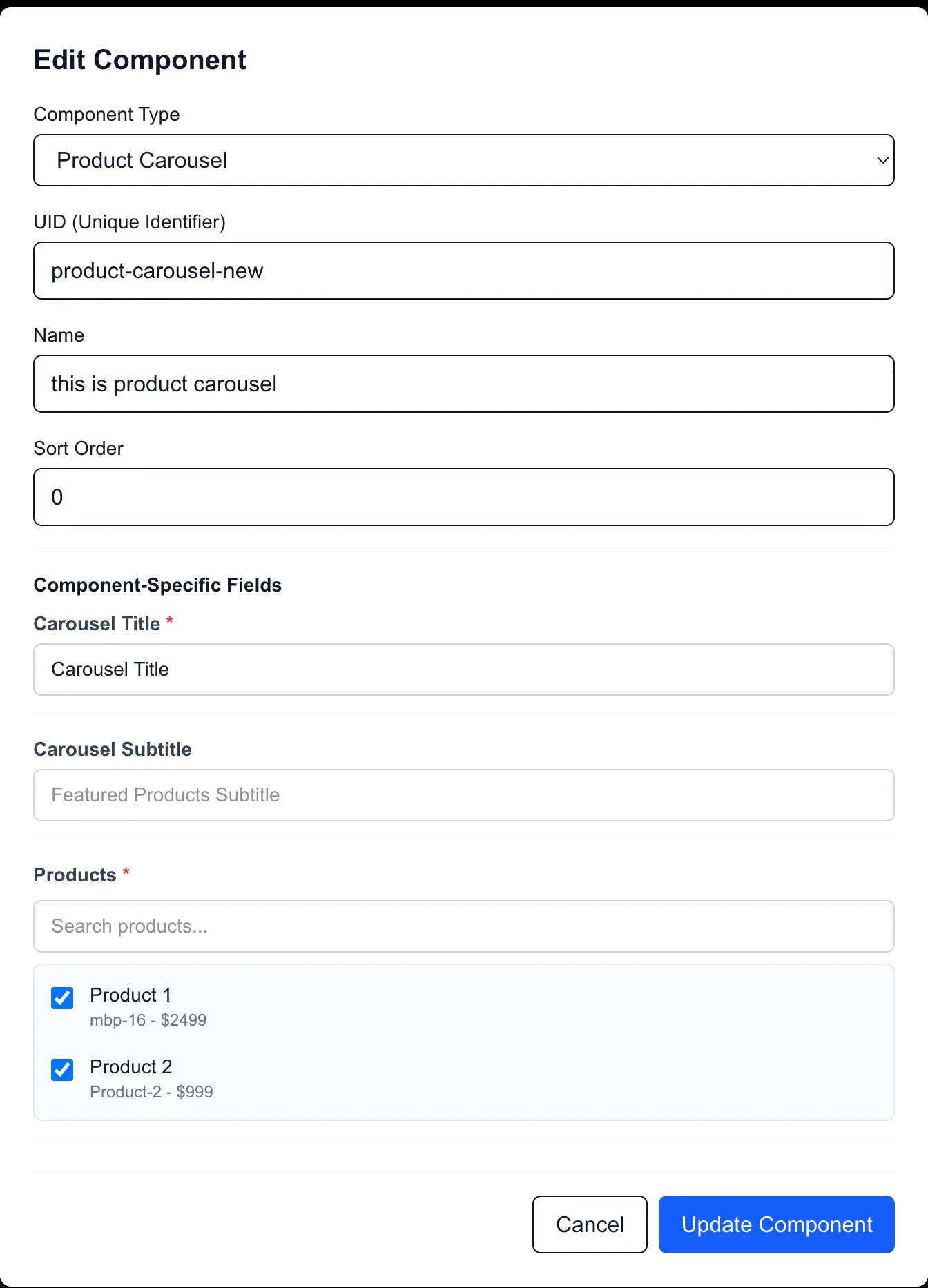 Edit Component Pop Up Subtitle Added