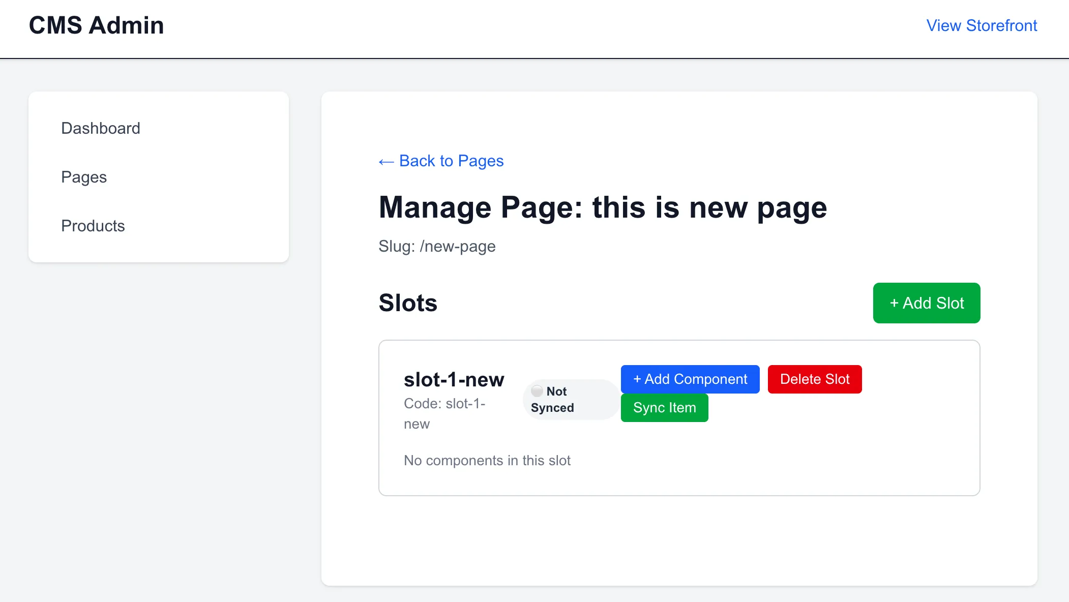 Manage Page Add Slot 1 Blank