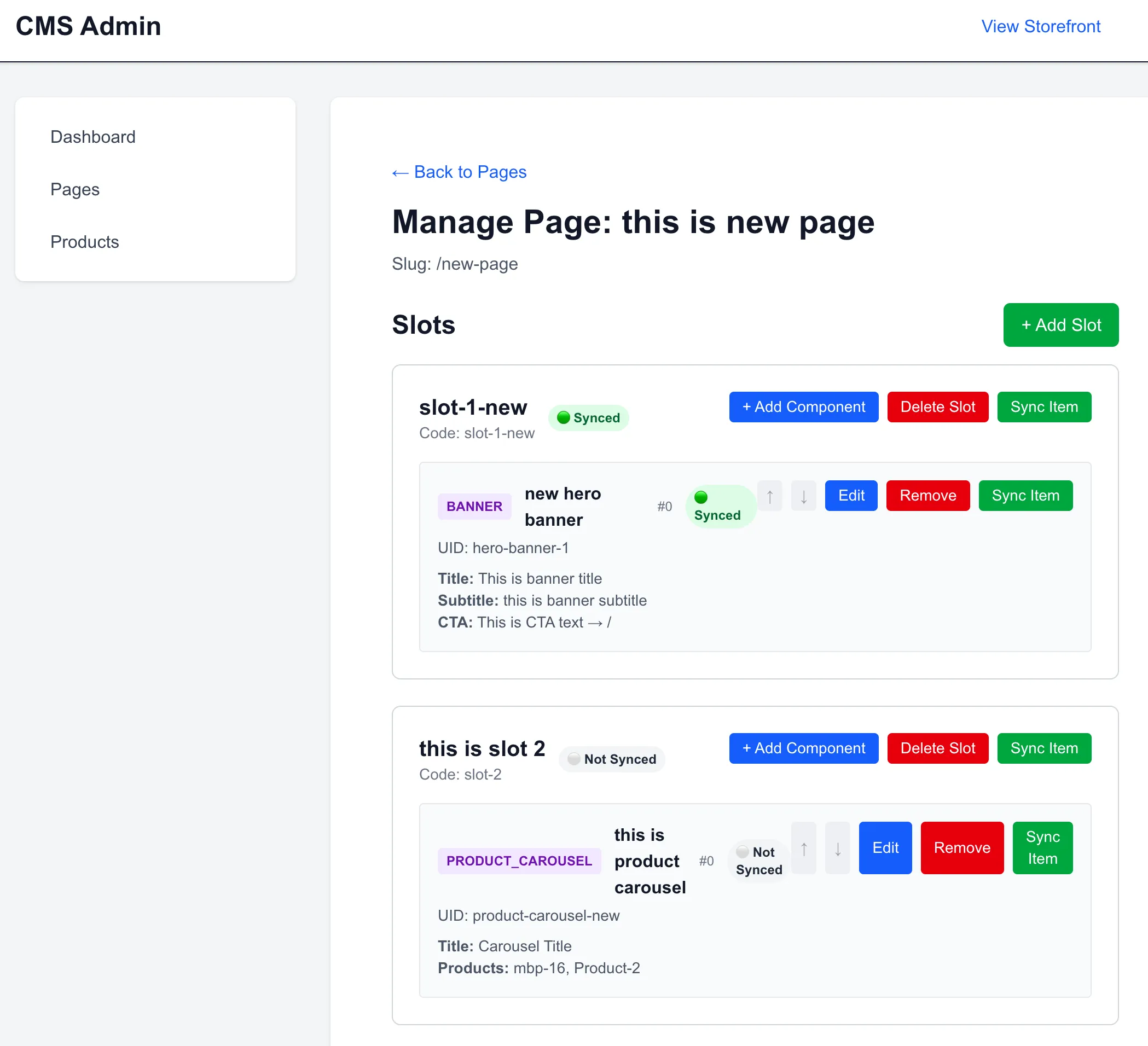 Manage Page Slot 2 Added