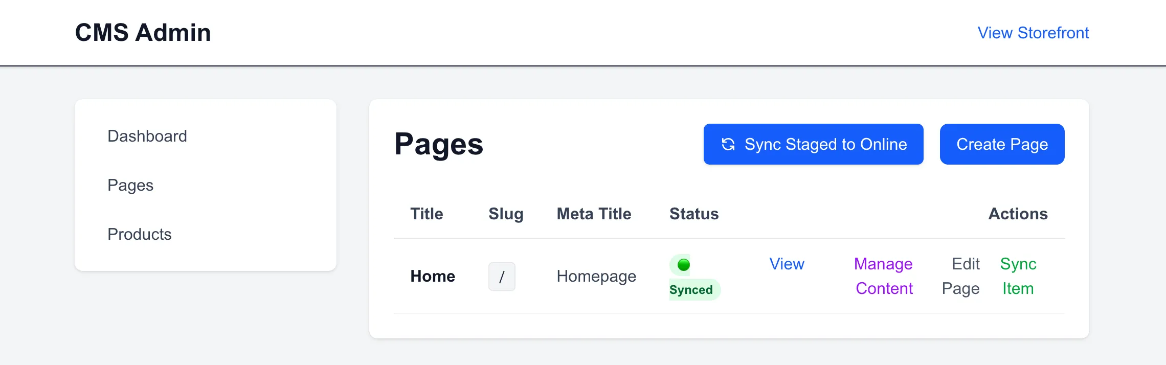 CMS Pages Menu Before