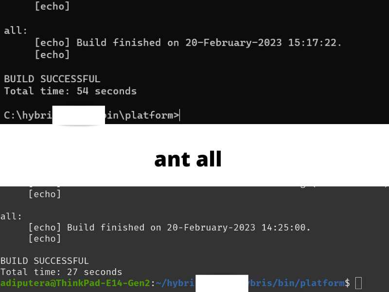 Running ant all on Windows vs Linux