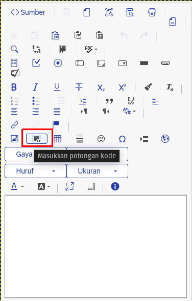 Code snippet button in editor