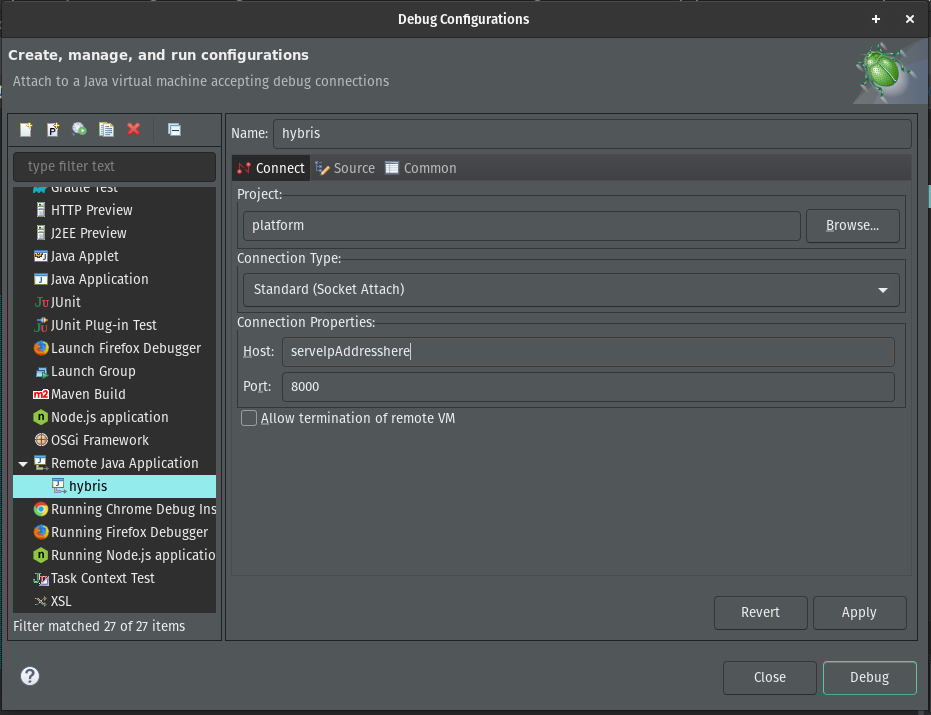 Eclipse Debug configurations window