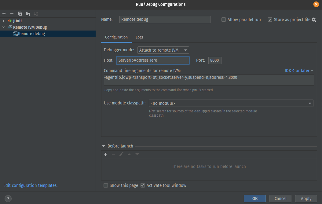 IntelliJ Remote Debug configuration